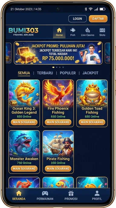 Screenshot dari aplikasi Bumi303 menunjukkan antarmuka pengguna yang intuitif.